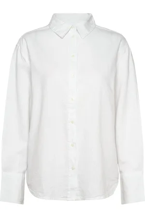 Gina Tricot Linen Blend Shirt Tops Shirts Linen Shirts White