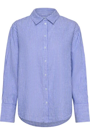 Gina Tricot Linen Blend Shirt Tops Shirts Linen Shirts Blue