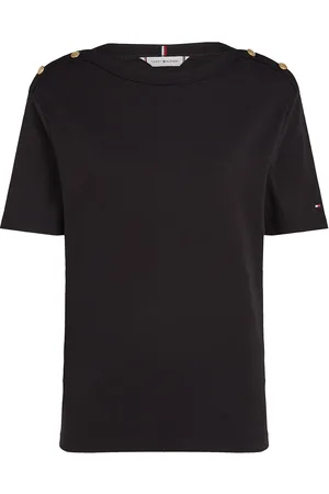 Tommy Hilfiger Reg Stripe Gold Btn C-Nk Ss Tops T-shirts & Tops Short-sleeved Black