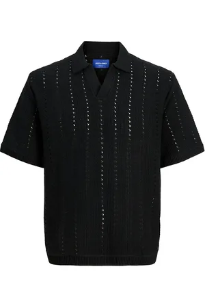 JACK & JONES Jorparos Knit Easter Ss Crochet Polo Jnr Tops Knitwear Short Sleeve Knitted Polos Black Jack & J S