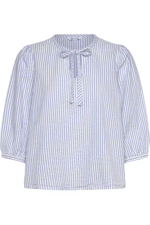 BUBBLEROOM Bow Blouse Tops Blouses Short-sleeved Blue