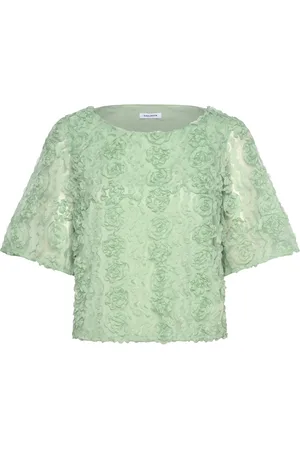 BUBBLEROOM 3D Flower Short Sleeve Blouse Tops Blouses Short-sleeved Green