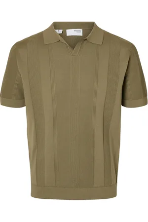 SELECTED Slhchanning Ss Knit Structure Open Polo Tops Knitwear Short Sleeve Knitted Polos Green