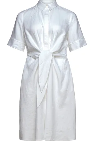 Ralph Lauren Tie-Front Linen Shirtdress Kort Kjole White