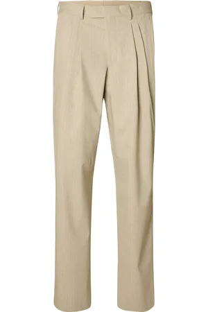 SELECTED Slhrelaxed-Finn Pinstriped Trs Bottoms Trousers Formal Beige