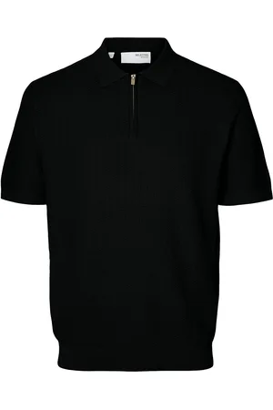 SELECTED Slhcran Ss Knit Structure Half Zip Polo Tops Polos Short-sleeved Black