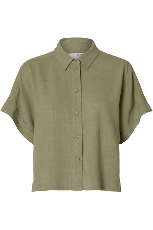 SELECTED Slfviva Ss Cropped Sun Shirt Noos Tops T-shirts & Tops Short-sleeved Green