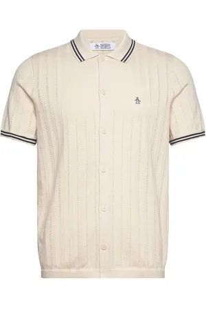 Original Penguin Cttn Drop Needle But Tops Shirts Short-sleeved Shirts Cream