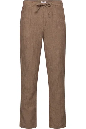 Lindbergh Linen Blend Herringb Pants Bottoms Trousers Casual Beige