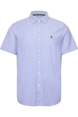Original Penguin Ss Oxford Strtch No Tops Shirts Short-sleeved Blue