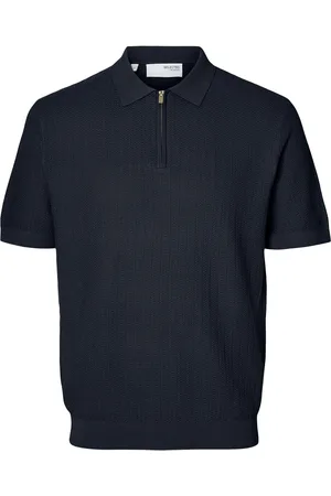 SELECTED Slhcran Ss Knit Structure Half Zip Polo Tops Polos Short-sleeved Navy