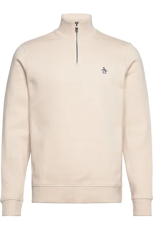 Original Penguin L/S Fleece Quarter Z Tops Knitwear Half Zip Jumpers Cream