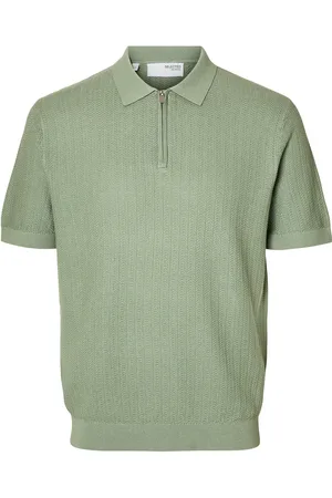 SELECTED Slhcran Ss Knit Structure Half Zip Polo Tops Polos Short-sleeved Green