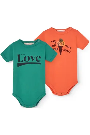 The Animals Observatory Pack Chimpanzee Baby Body Green Bodysuits Short-sleeved Multi/patterned