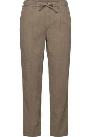 Lindbergh Linen Blend Herringb Pants Bottoms Trousers Casual Beige