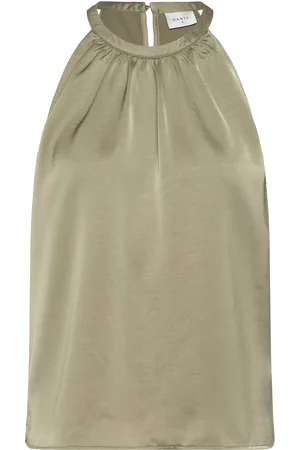 Dante 6 Elody Satin Halter Top Tops Blouses Sleeveless Khaki Green