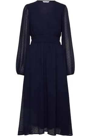 BUBBLEROOM Dobby Dot Smock Midi Dress Knælang Kjole Black