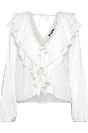 Gina Tricot Frill Tie Blouse Tops Blouses Long-sleeved White