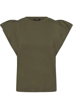Ralph Lauren Jersey Flutter-Sleeve Tee Tops T-shirts & Tops Short-sleeved Green