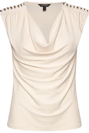 Ralph Lauren Jersey Sleeveless Cowlneck Top Tops Blouses Sleeveless Beige