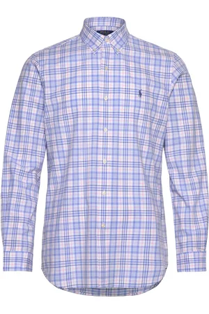 Ralph Lauren Custom Fit Checked Stretch Poplin Shirt Designers Shirts Blue