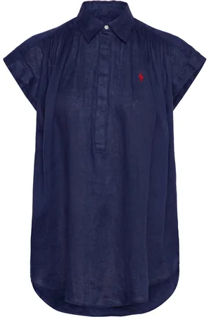 Ralph Lauren Linen Popover Shirt Tops Shirts Short-sleeved Navy