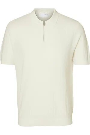 SELECTED Slhcran Ss Knit Structure Half Zip Polo Tops Polos Short-sleeved Cream