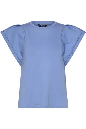 Ralph Lauren Jersey Flutter-Sleeve Tee Tops T-shirts & Tops Short-sleeved Blue