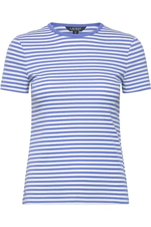 Ralph Lauren Striped Stretch Cotton Crewneck Tee Tops T-shirts & Tops Short-sleeved Blue