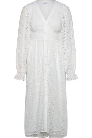 BUBBLEROOM Broderie Anglaise Midi Dress Knælang Kjole White