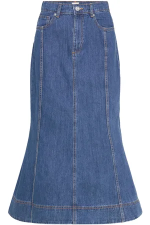 French Connection Denver Denim Flare Midi Skirt Skirts Knee-length & Midi Skirts Blue
