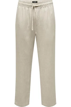 Only & Sons Onssinus Loose Visc Lin 0075 Pnt Cs Bottoms Trousers Casual Cream