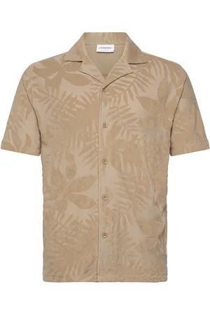 Lindbergh Frotté Shirt Y/D S/S Tops Shirts Short-sleeved Shirts Beige