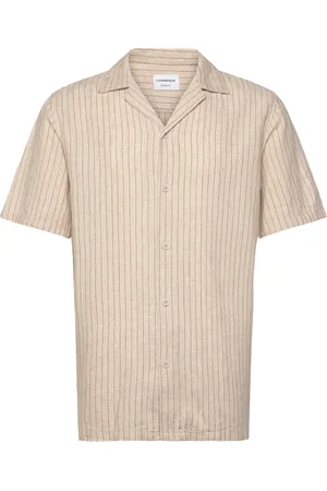 Lindbergh Striped Linen Blend Shirt S/S Tops Shirts Short-sleeved Shirts Beige