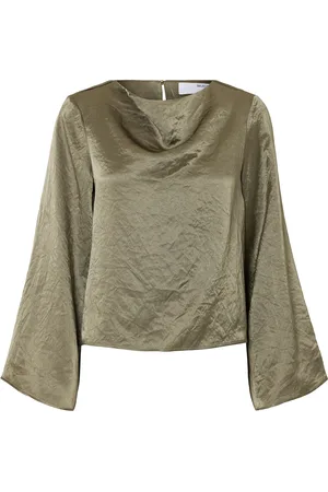 SELECTED Slfselene Ls Draped Neckline Top B Tops Blouses Long-sleeved Green