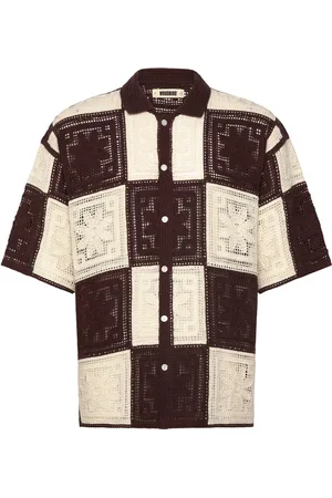 Woodbird Wbbanks Crochet Knit Tops Shirts Short-sleeved Shirts Brown