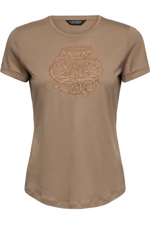 Ralph Lauren Embroidered-Logo Cotton Jersey Tee Tops T-shirts & Tops Short-sleeved Brown