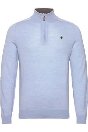 Morris Merino John Zip Tops Knitwear Half Zip Jumpers Blue