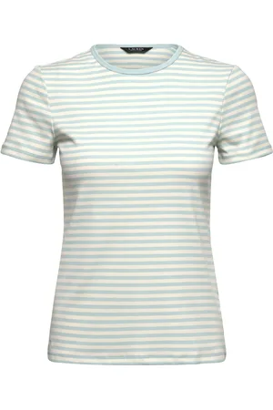 Ralph Lauren Striped Stretch Cotton Crewneck Tee Tops T-shirts & Tops Short-sleeved Blue