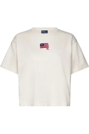 Ralph Lauren Flag Cotton Jersey Cropped Tee Tops T-shirts & Tops Short-sleeved White