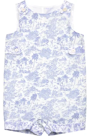 Ralph Lauren Riviera Toile Cotton Overall & Hat Set Sets Sets With Body Blue