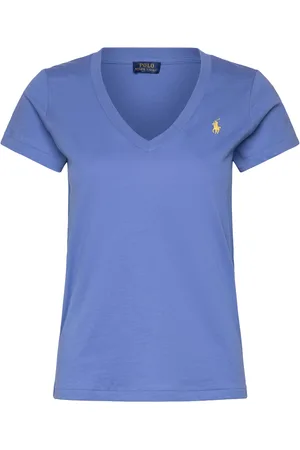 Ralph Lauren Cotton Jersey V-Neck Tee Tops T-shirts & Tops Short-sleeved Blue