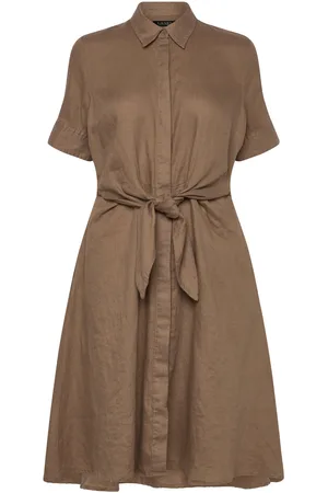 Ralph Lauren Tie-Front Linen Shirtdress Kort Kjole Brown