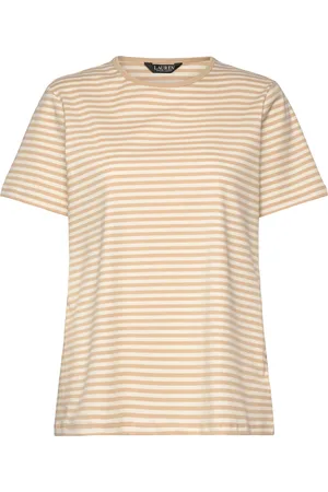 Ralph Lauren Striped Stretch Cotton Crewneck Tee Tops T-shirts & Tops Short-sleeved Beige