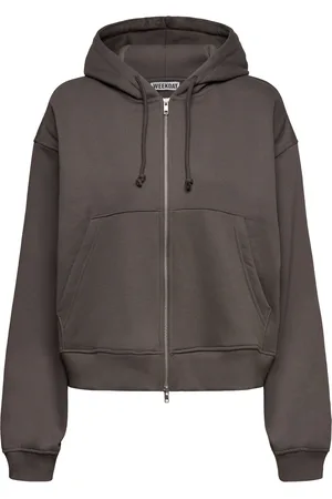 Weekday Boxy Zip Hoodie Tops Sweatshirts & Hoodies Hoodies Brown