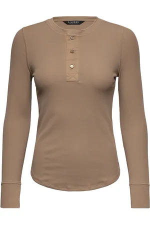 Ralph Lauren Stretch Cotton Henley Top Tops T-shirts & Tops Long-sleeved Brown