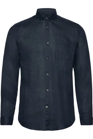 Lindbergh Pure Linen L/S Shirt Tops Shirts Linen Shirts Navy