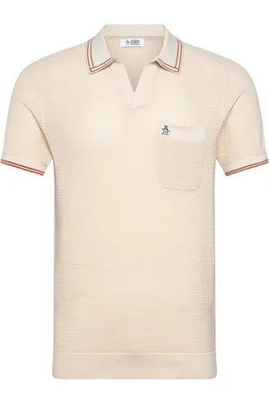 Original Penguin Cttn Mesh Tipped Jhn Tops Polos Short-sleeved Beige