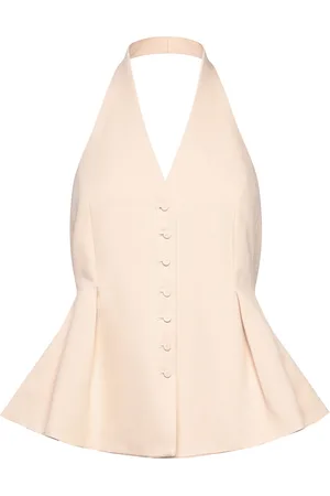 MANGO Halter-Neck Waistcoat With Pleats Tops T-shirts & Tops Sleeveless Cream