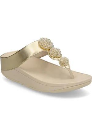 FitFlop Fino Beadie-Button Metallic Toe-Post Sandals Klipklapper Sandaler Beige